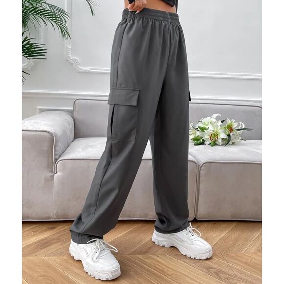 Shein Gray Wide Leg Cargo Pants Medium - Picture 1 of 6